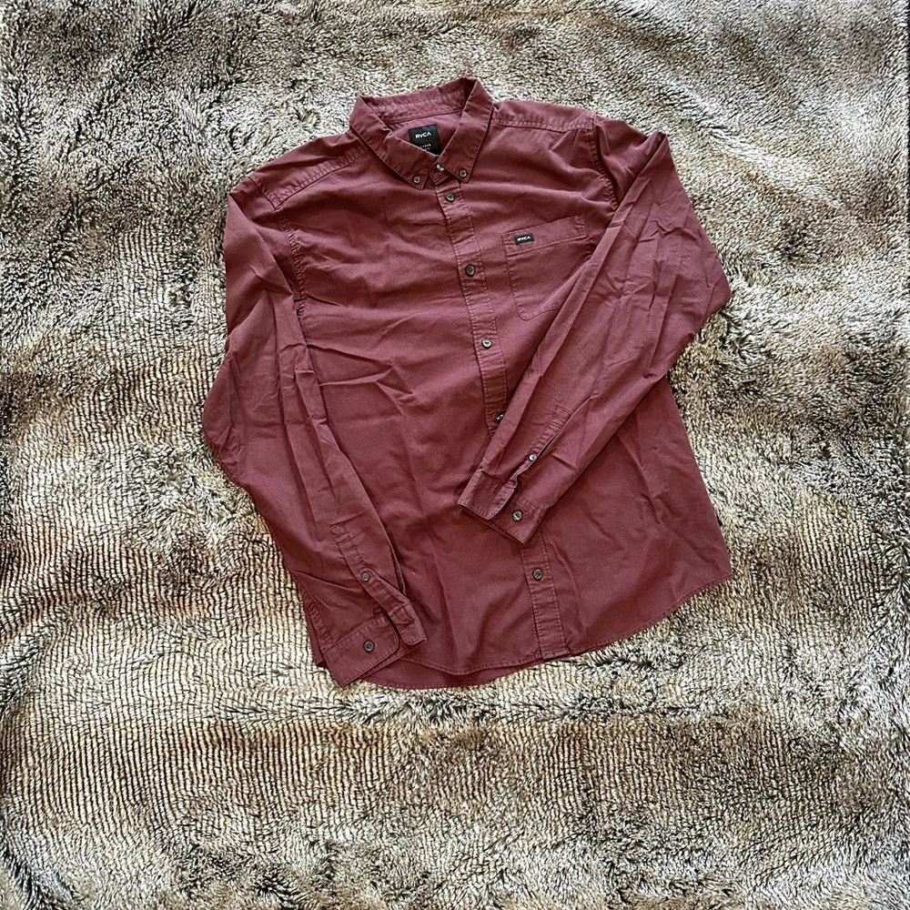 RVCA Red Casual Button Down Shirt Soft Cotton Blend